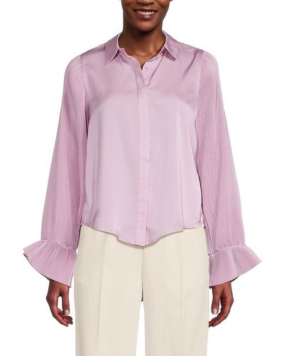AREA STARS Peri Pleated Sleeve Twofer Shirt - Pink