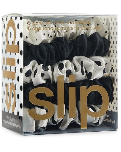 Slip Polka Dot 5-piece Midi Silk Scrunchies - Grey