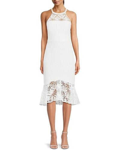 Guess Lace Halterneck Midi Dress - White