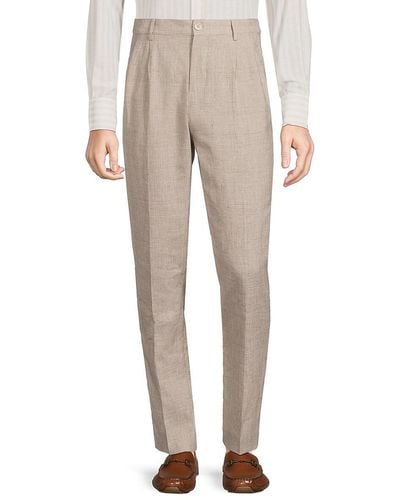 Brunello Cucinelli Glen Plaid Wool Blend Pleated Trousers - Natural