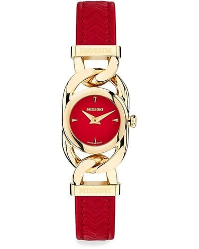 Missoni 22.8mm Stainless Steel & Leather Strap Watch - Red