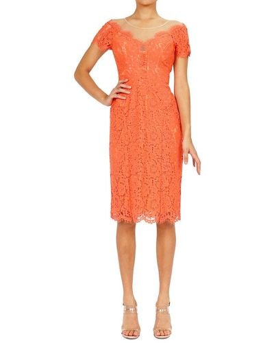 Rene Ruiz Illusion Neckline Lace Dress - Orange