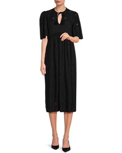 Ba&sh Romy Puff Sleeve Linen Blend Midi Dress - Black