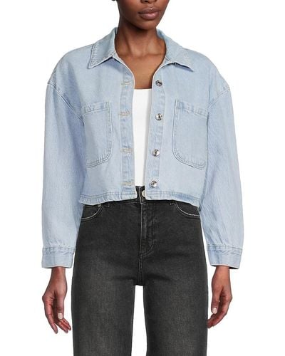 FOR THE REPUBLIC Faded Denim Cropped Jacket - Blue