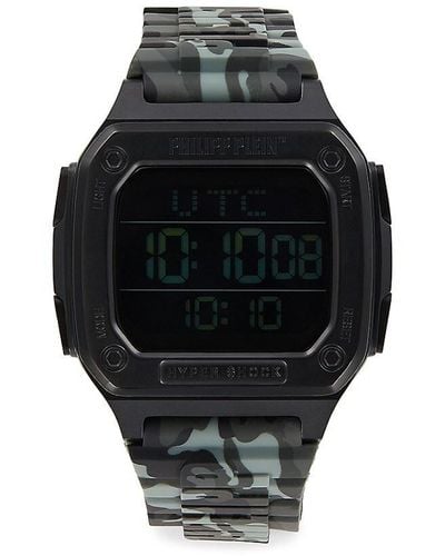 Philipp Plein Hyper Shock 44Mm Ip Stainless Steel & Silicone Strap Digital Watch - Black