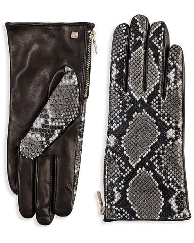 Bruno Magli Snakeskin Print Leather Gloves - Black