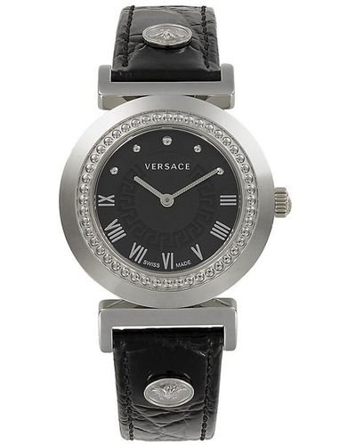 Versace Vanity 35mm Stainless Steel & Leather Strap Watch - Grey