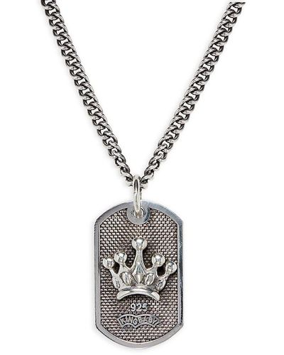 King Baby Studio Sterling Silver Crown Dog Tag Pendant Necklace - White