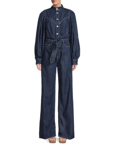 7 For All Mankind Ultra High Rise Denim Jumpsuit - Blue
