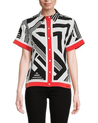 Karl Lagerfeld Contrast Geometric Short Sleeve Shirt - Red