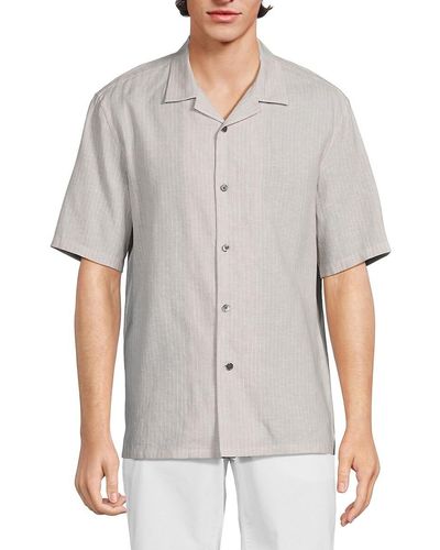 Theory Daze Pinstripe Linen Blend Camp Shirt - Grey