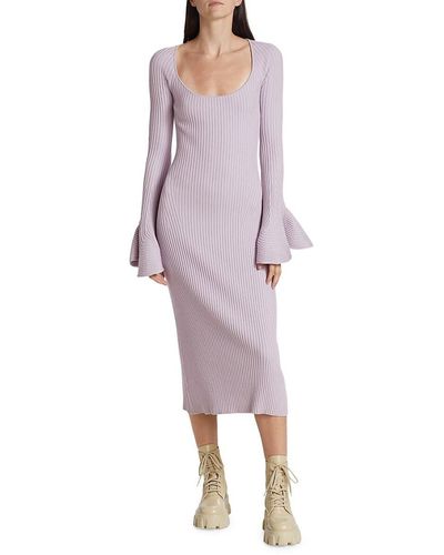 Proenza Schouler Rib Fluted Sweater Midi Dress - Purple