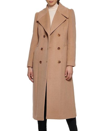 Kenneth Cole Double Breasted Long Wool Coat - Natural