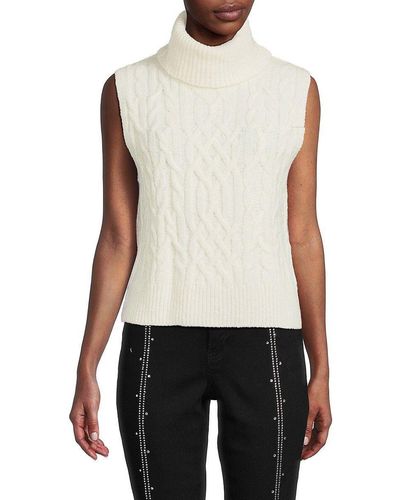 Vince Sleeveless Cable Knit Turtleneck Sweater - White