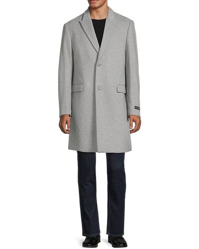 Saks Fifth Avenue Peak Lapel Wool Blend Top Coat - Gray