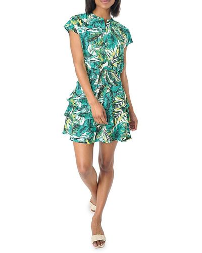 Gibsonlook Paradise Tropical Print Tiered Dress - Green