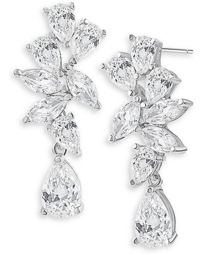 CZ by Kenneth Jay Lane Rhodium Plated & Cubic Zirconia Cluster Drop Earrings - White