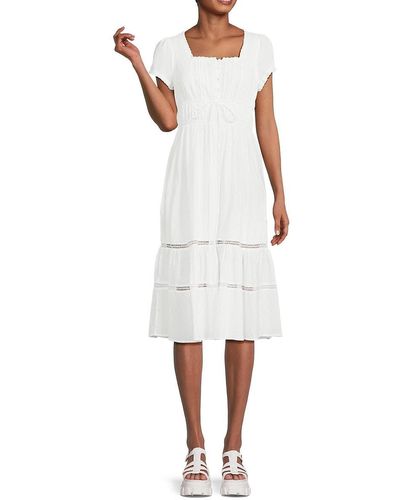 7021 'Pintuck Tiered Peasant Midi Dress - White