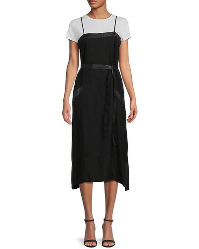 DKNY Belted T Shirt Cami A Line Dress - Black