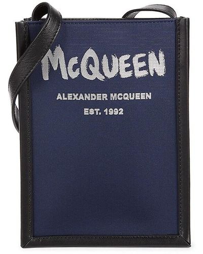 Alexander McQueen Edge Mini Logo Leather Crossbody Bag - Blue
