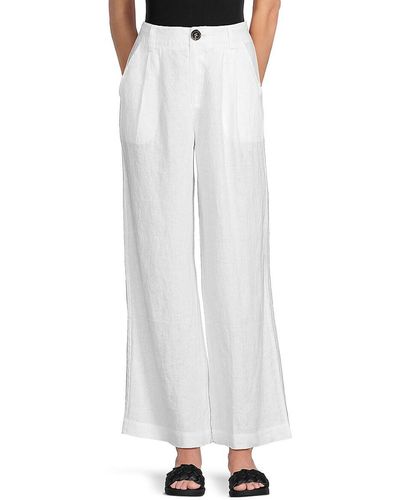 Saks Fifth Avenue Wide Leg 100% Linen Pants - White