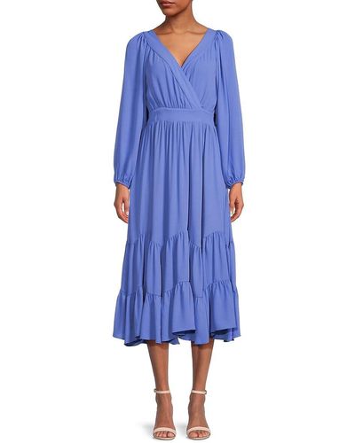 Elie Tahari T Tahari Surplice Neckline Tiered Midi Dress - Blue