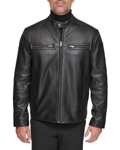 Andrew Marc Bantam Leather Moto Jacket - Gray