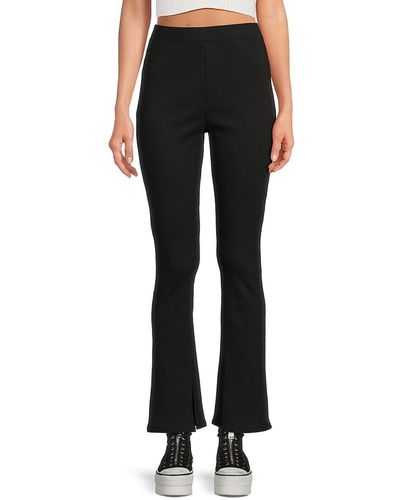 Skin Ivana Ribbed Pima Cotton Blend Flared Trousers - Black