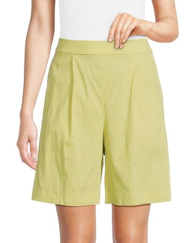 Theory Pleated Front Linen Blend Shorts - Yellow