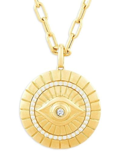 Saks Fifth Avenue 14k Yellow Gold & 0.25 Tcw Diamond Evil Eye Pendant Necklace - Metallic