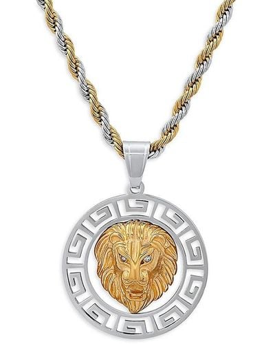 Anthony Jacobs Two Tone 18k Goldplated Stainless Steel Simulated Diamond Lion Pendant Necklace - White