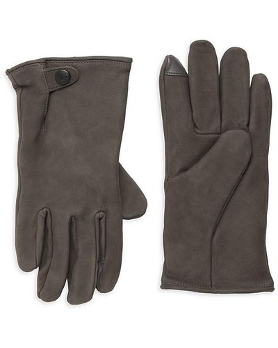 UGG Tabbed Splice Leather & Faux Fur Gloves - Grey