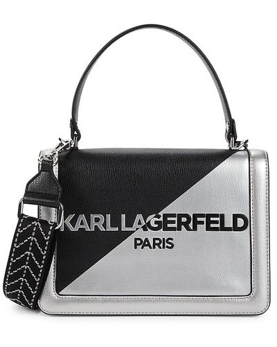 Karl Lagerfeld Simone Two Tone Logo Satchel - Black