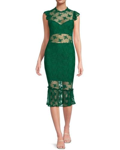 Bebe Illusion Neckline Lace Midi Dress - Green