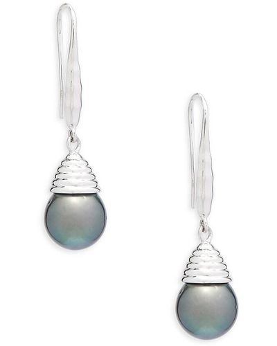 Tara Pearls 9-10mm Black Pearl Earrings - White