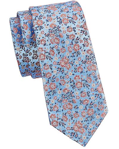 Ben Sherman Floral Silk Tie - Blue