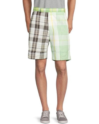 Thom Browne Plaid Flat Front Shorts - Green