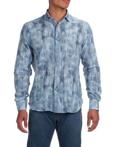 Garnet Paisley Seersucker Denim Button Down Shirt - Blue