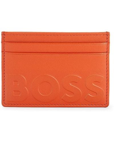 BOSS Emed Logo Leather Card Case - Orange