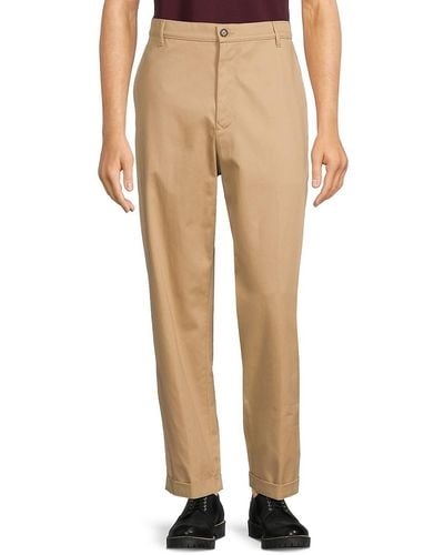 KENZO Solid Flat Front Chino Trousers - Natural