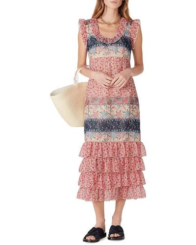 Anna Sui Floral Flutter Sleeve Midi Dress - Pink