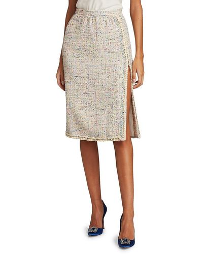 Giambattista Valli Tweed Slit Pencil Skirt - Natural