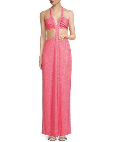 Ramy Brook Lawson Halterneck Cutout Gown - Pink