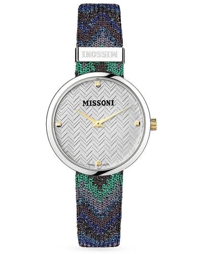 Missoni M1 34mm Stainless Steel & Fabric Strap Watch - White