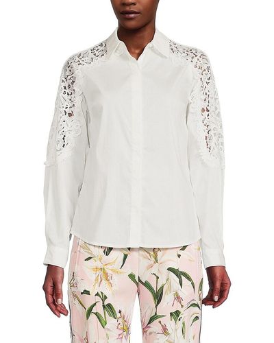 Tahari Lace Trim Shirt - White
