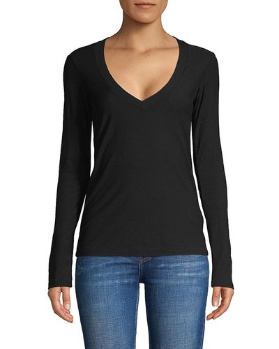 James Perse Long-sleeve Cotton-blend Top - Black