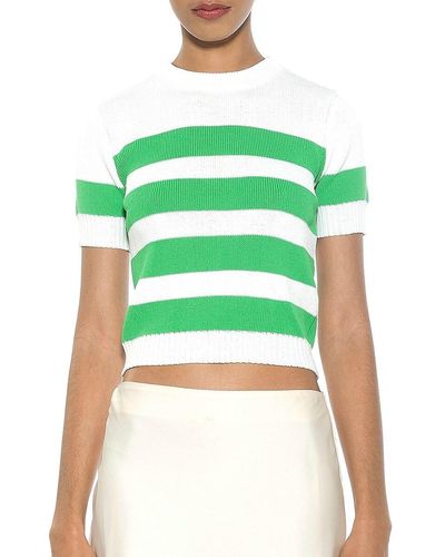Alexia Admor Pat Striped Short Sleeve Sweater - Green