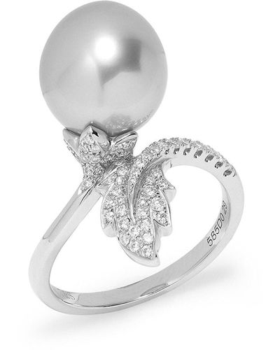 Tara Pearls 14K, 11-12Mm Round South Sea Cultured & 0.28 Tcw Diamond Ring - White