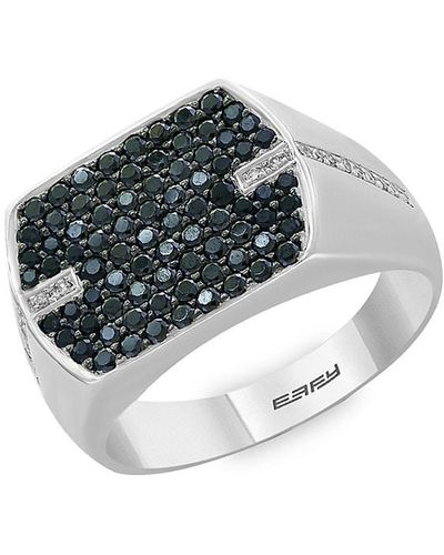 Effy Sterling Silver, Black Sapphire & Diamond Ring