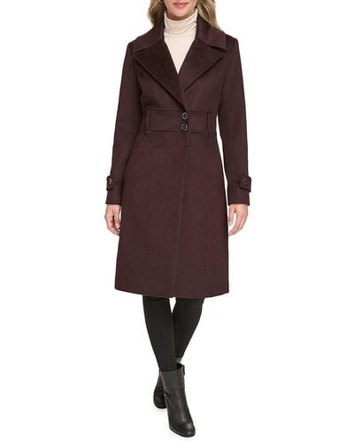 Kenneth Cole Solid Wool Blend Trench Coat - Red